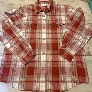 Alfred Dunner Women's Red Plaid Button Front Long Sleeve Shirt Size 18 EUC